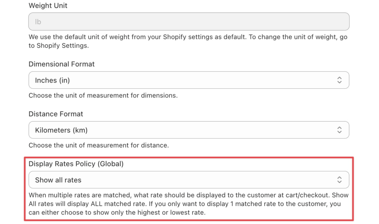 Display Rates Policy