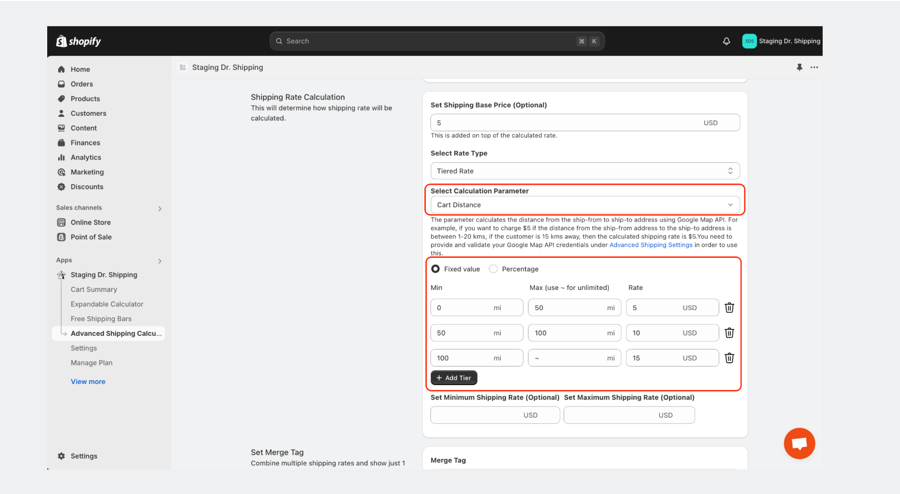 distance calculation