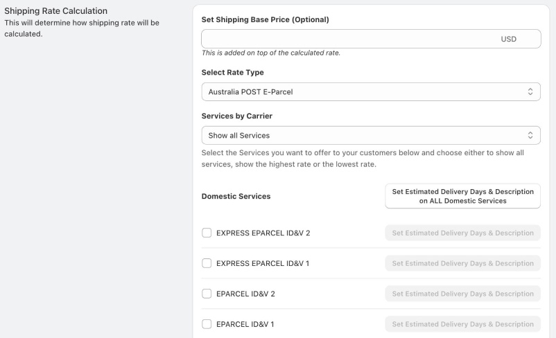 Set Up Australia Post eParcel Rates