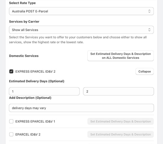 Set Up Australia Post eParcel Rates