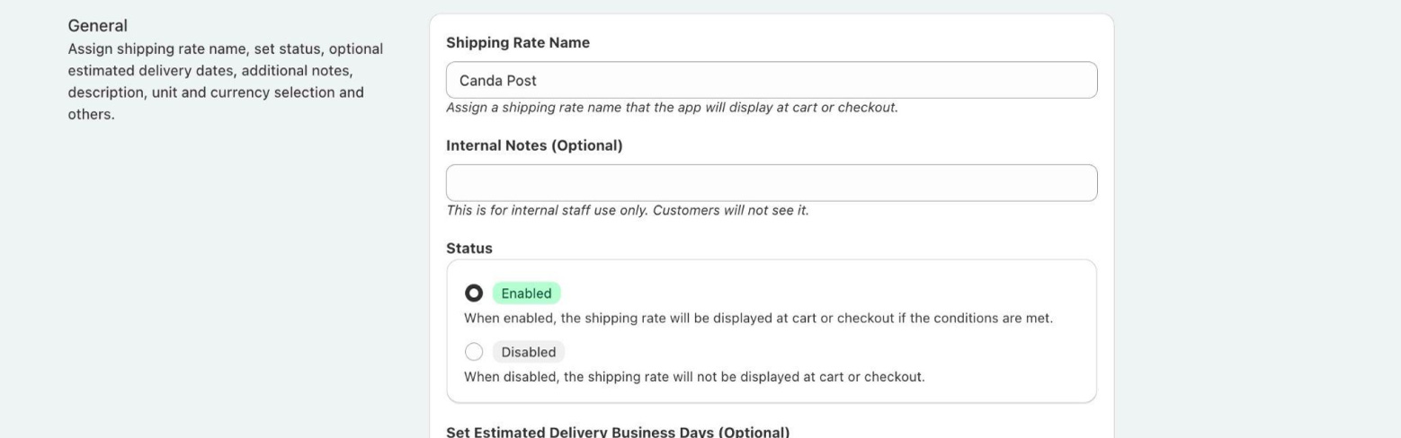 Set Up Canada Post Rates