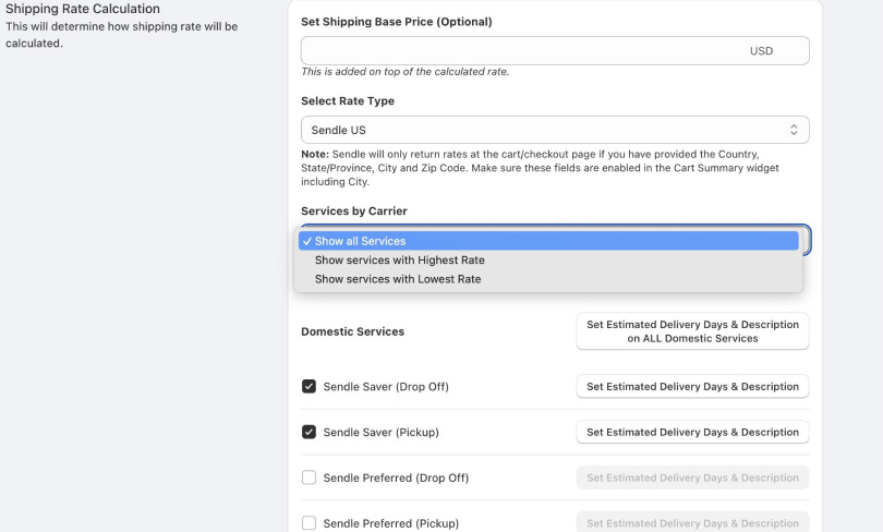 Set Up Sendle Rates