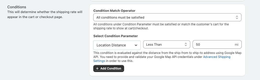 Distance conditions